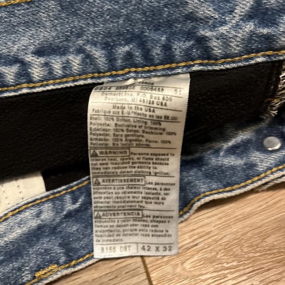 Men's Carhartt Fleece Lined Jeans SZ 42 x 32 VTG USA Made Denim Blue B155 DST - Picture 10 of 12